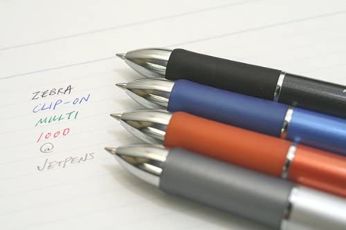 Zebra Clip-On 1000, 4 Color 0.7 mm Ballpoint Multi Pen 0.5 mm Pencil, Silver Body (B4SA2-S)