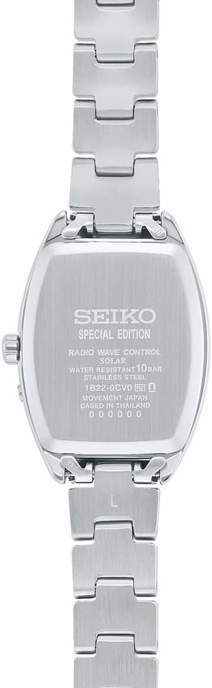 Seiko Series Women's Wristwatch, Tonneau Type, Solar Radio Wave, Case: Silver, Dial: Navy, Case Shape: Tonneau (barrel type)