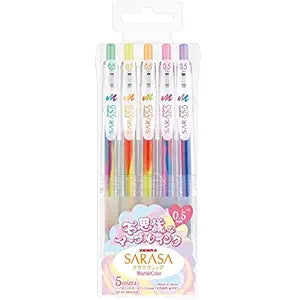Zebra JJ75-5C-MB Sarasa Clip Gel Ballpoint Pens, Marble Color, 0.5, 5 Colors