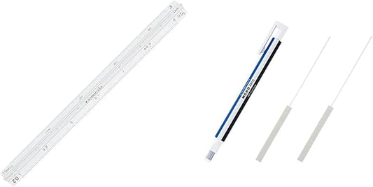 JCB-233AZ Staedtler Ruler, Triangular Scale, Aluminum, Architecture, 987, 15-13 & Tombow Pencil, Eraser, Mono Zero, Square Type, Refill Eraser Included