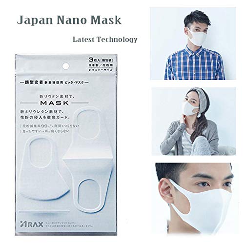 Japanese Nanotechnology Pollution Protect Pitta Mask(Pack of 3) (white)