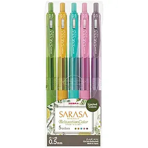 Zebra JJ15-5C-RE Gel Ballpoint Pen, Sarasa Clip, 0.02 inches (0.5 mm), Relaxation Color, Set of 5 Colors