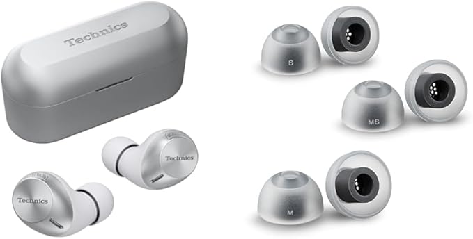 Panasonic Technics EAH-AZ40M2-S Wireless Earphones Silver + AZLA SednaEarfit max ASMR Standard (1 Pair of Eartips S/MS/M Size Each)