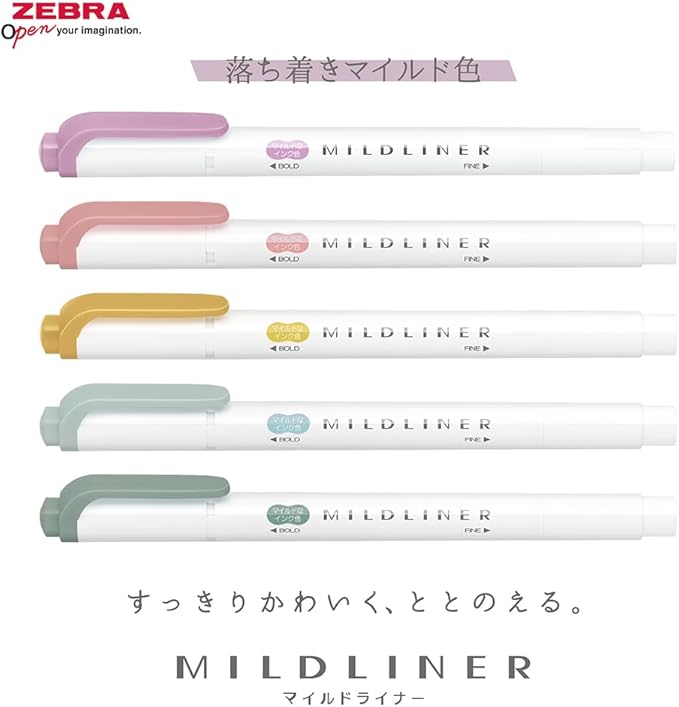 Zebra Highlighter, Mildliner, Settle Mild, Set of 5 Colors, WKT7-5C-OT