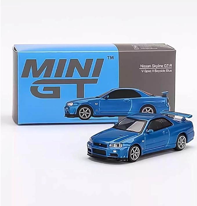 MINI GT 1/64 Nissan Skyline GT-R R34 V-Spec Bayside Blue (Right Handle) Finished Product