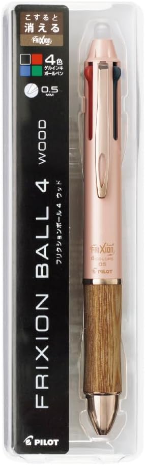 Pilot LKFB3SEF, Coral Pink CP Composite Writing Instrument (Ballpoint Pen 0.5mm, Black, Red, Blue, Green) Frixion Ball 4 05 Wood