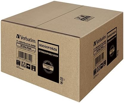 Verbatim Japan DTR85HP50V1FFP Single Recording DVD+R DL, 8.5 GB, 50 Sheets, White Printerable, Single-Sided, 2.4-8x Speed, Frustration Free Packaging