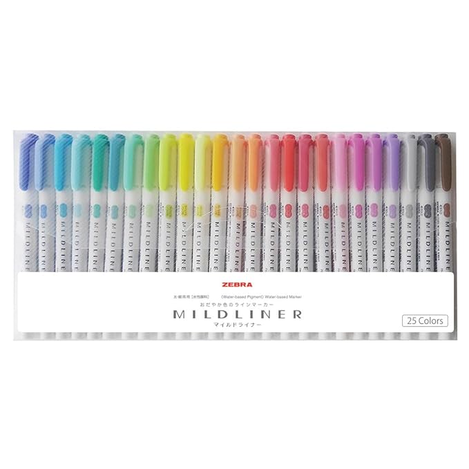 Zebra Highlighter Pens Mildliner 25 Color Set Wkt7 C, Multicolor