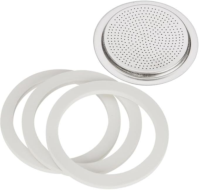 Bialetti 6-cup replacement gasket and filter set (3 gaskets, 1 filter)