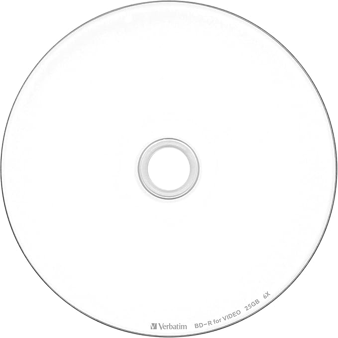 Verbatim BD-R Single Recording Blu-ray Disc 25GB 50 Sheets + 3 Pack Inkjet Printer Compatible, White, 1 Layer, 1-6x Speed
