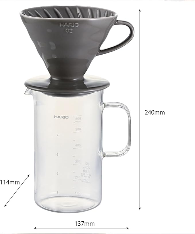 HARIO BVD-3012-GR Crafts Science Beaker Server & Coffee Dripper Set, Practical Capacity, 20.3 fl oz (600 ml), For 1 to 4 Cups, Made in Japan, Gray