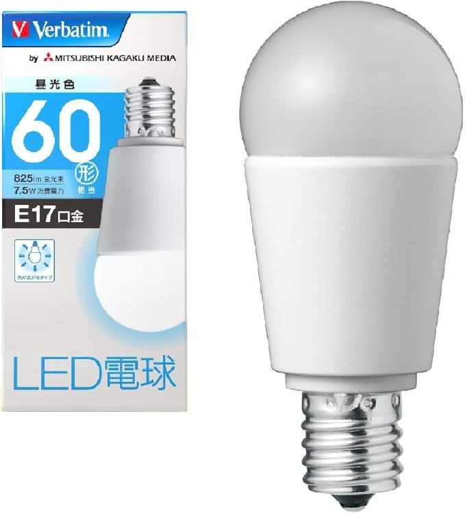 Verbatim LDA8L-E17-G/V2 LED Light Bulb E17 60W Equivalent, Bulb Color (Wide Light Distribution, 40000 Hours Rated Life)