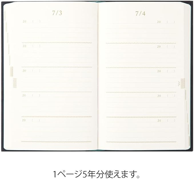Midori 12707006 Diary, 5 Year Consecutive Embroidery, Floral Print, Black