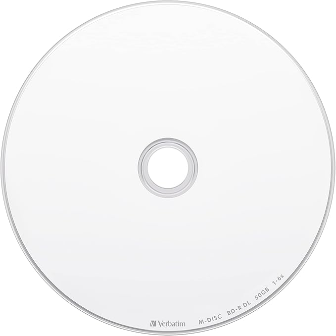 Verbatim DBR50RMDP5V2 M-DISC BD-R DL Long-term Storage, Single Recording, 1-6x Speed, 50 GB, 5 Sheets, White Label, Blu-ray Disc