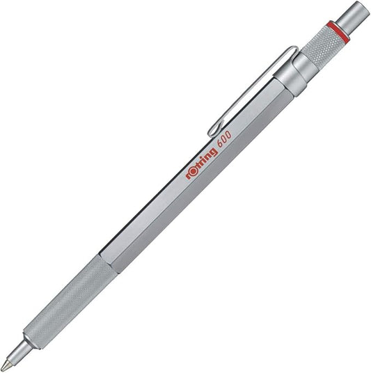 Rotring 600 Ballpoint Pen, Silver Barrel, 1.0mm Medium Point Refill, Black Ink for Writing, Drawing, Graphics and Calligraphy
