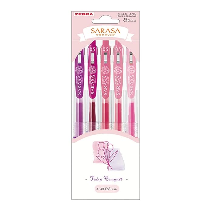 Zebra Gel Ballpoint Pen Sarasa Clip 0.5mm Flower Bouquet Tulip 5 Color Set JJ15-TU-5C 1 Count (Pack of 1) (Nemophila)