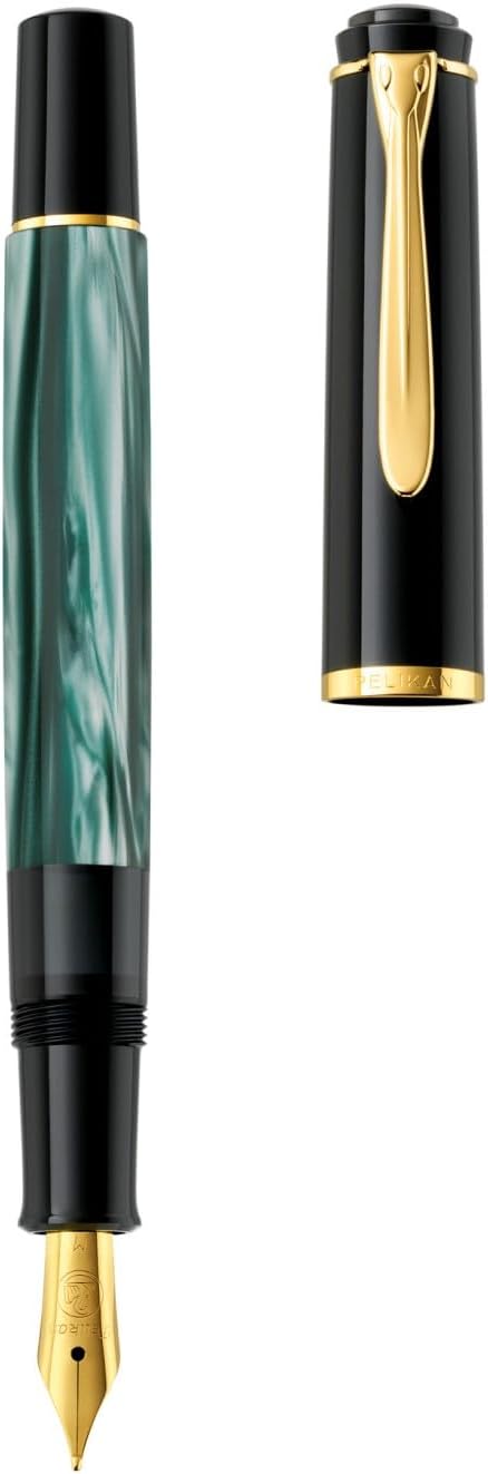 Pelikan EF Fountain Pen, Marble Green, Classic M200, Inhalation Type, Genuine Imported Product