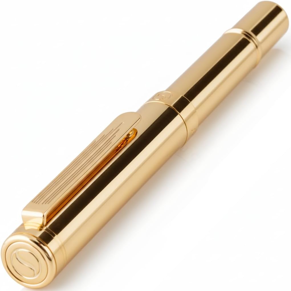 Scriveiner Heavy Gold Rollerball Pen, German Schmidt Refill, Best EDC Writing Pen Gift Set for Men & Women, Nice Fancy Office Pen, Award Winning Luxury Pocket Pen, Real Gold Plated Finish