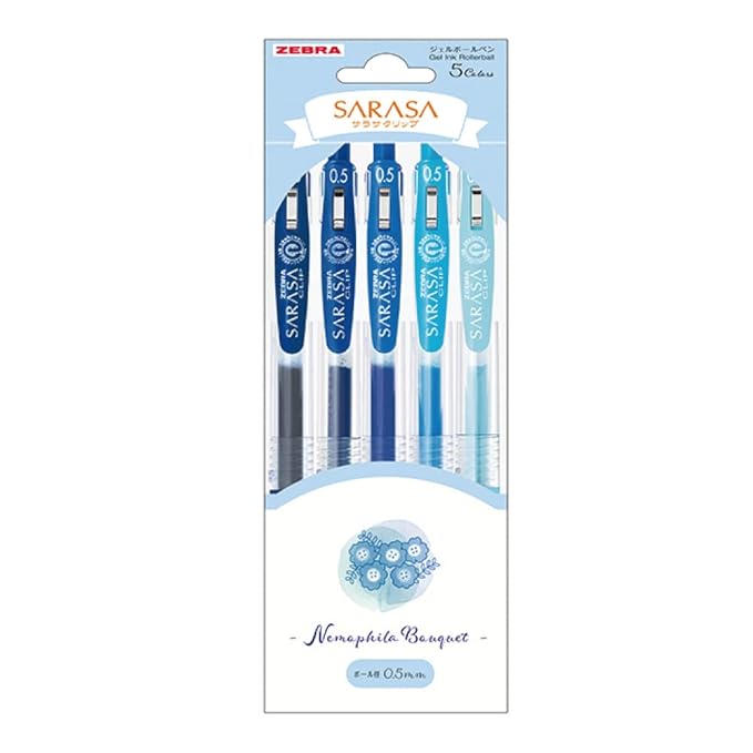 Zebra Gel Ballpoint Pen Sarasa Clip 0.5mm Flower Bouquet Tulip 5 Color Set JJ15-TU-5C 1 Count (Pack of 1) (Nemophila)