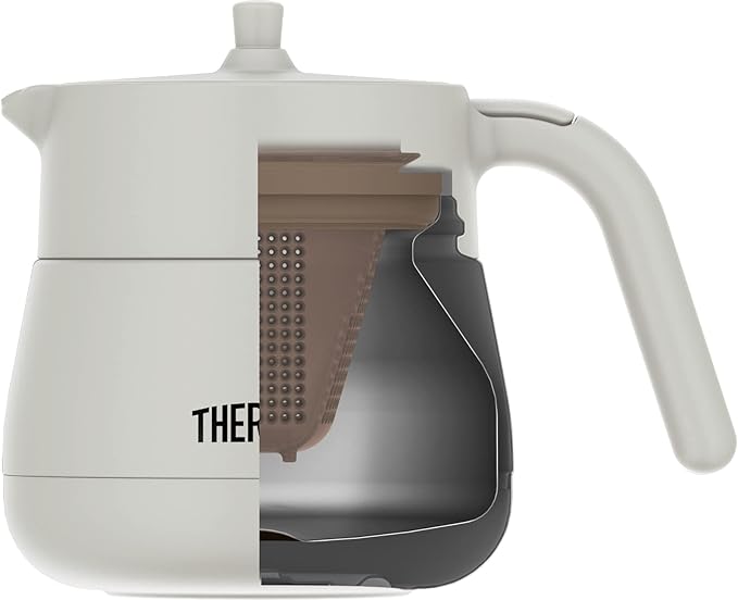 Thermos TTE-450 LGY Vacuum Insulated Teapot with Strainer 15.2 fl oz (450 mL), Light Gray