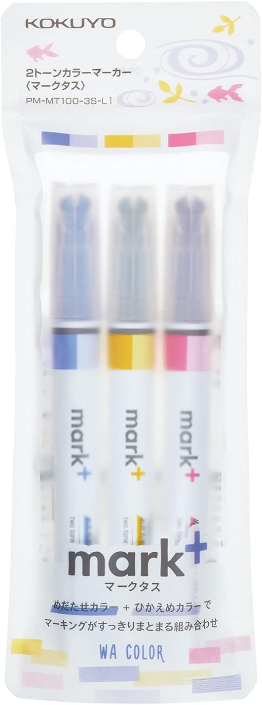 Kokuyo PM-MT100-3S-L2 Highlighter, 2 Colors, Marktus, Set of 3, Limited Island Color