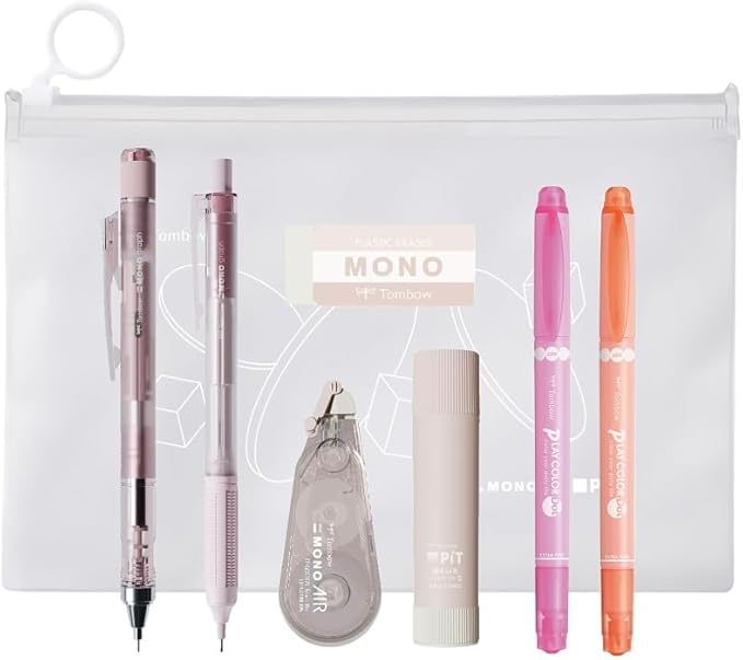 Tombow PCC-645CPAZ Mono PiT Stationery Set, Pastel Glass, Green (Mechanical Pencil 0.5 mm x 2, Eraser, Glue Stick, Correction Tape, Color Pen x 2), Limited Pouch