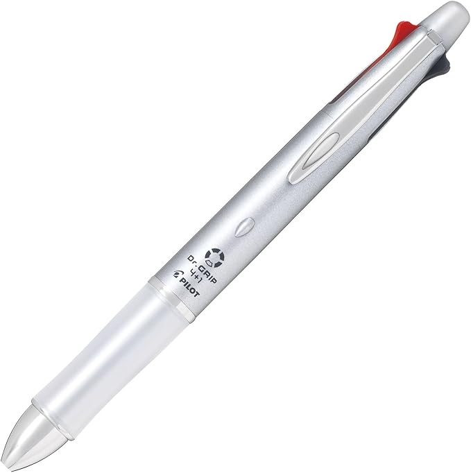 Pilot Dr. Grip 4+1 0.7mm 4-color ballpoint pen + 0.5mm mechanical pencil, silver barrel