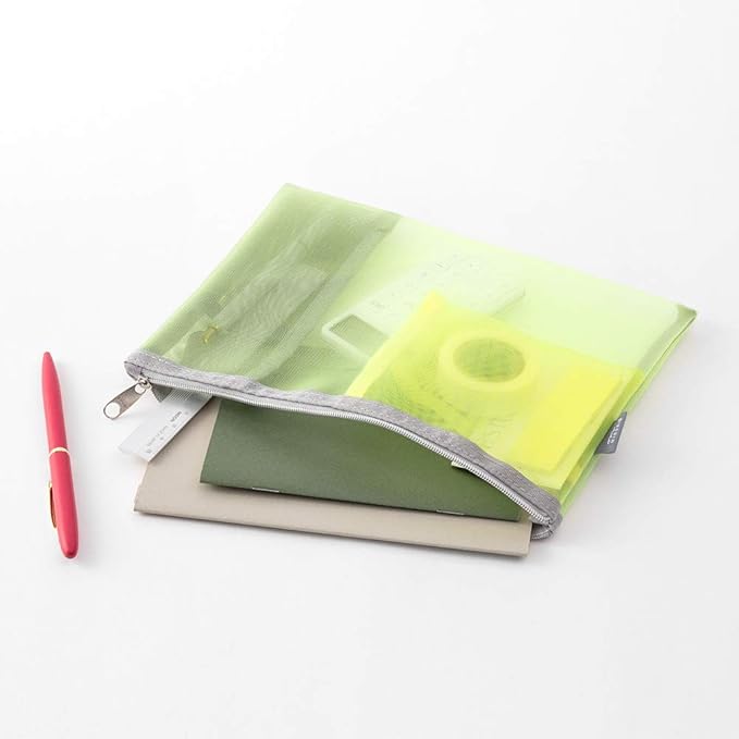 Midori 53347006 Pouch, Pen Case, Pen & Tool Pouch, Mesh, Yellow-Green