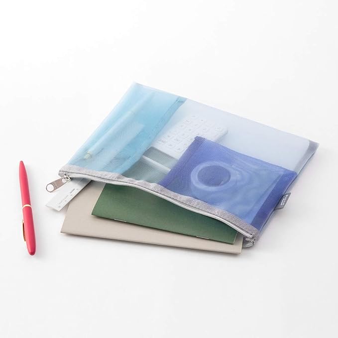 Midori 53348006 Pouch, Pen Case, Pen & Tool Pouch, Mesh, Light Blue