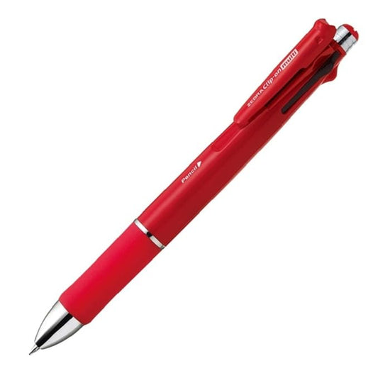 Zebra Clip-on multi 1000S Multifunctional Pen, 4 Color 0.7 mm Ballpoint and 0.5 mm Mechanical Pencil, Red Barrel (B4SA3-R)