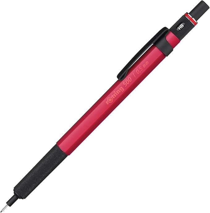 Rotring 0.5mm Mechanical Lead Pen Pencil Matte Green ABS Plastic Body Hexagonal Body Non-Slip Textured Metal Grip Click Mechanism 500 Series Lead Indicator Ideal for Technical Drawing