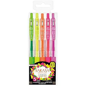 Zebra Technologies Sarasa Clip Ballpoint Pen, 5 Neon Colors Set, 0.5mm (JJ15-5C-NO)