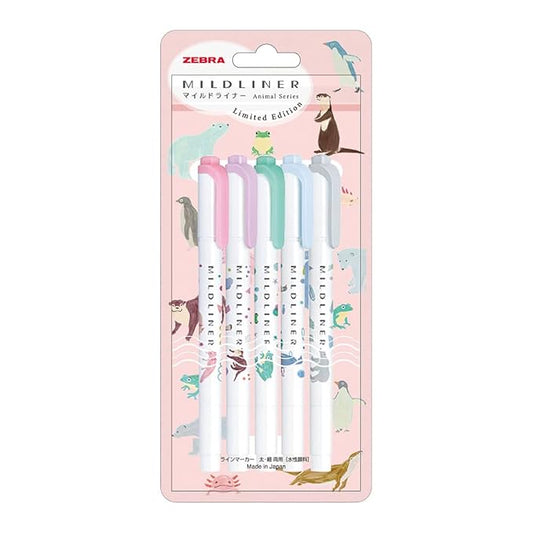 Zebra Mildliner Wkt7-As-5C-A Highlighter, Set Of 5 Colors, Animal - Multicolor