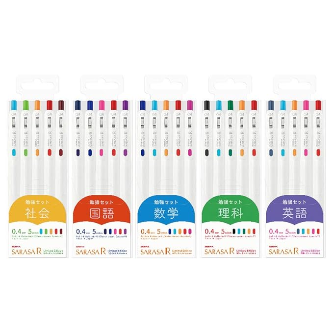 Zebra JJ29-R1-25C Sarasa R Gel Ballpoint Pen, 0.4mm, 5 Subjects x 5 Color Set