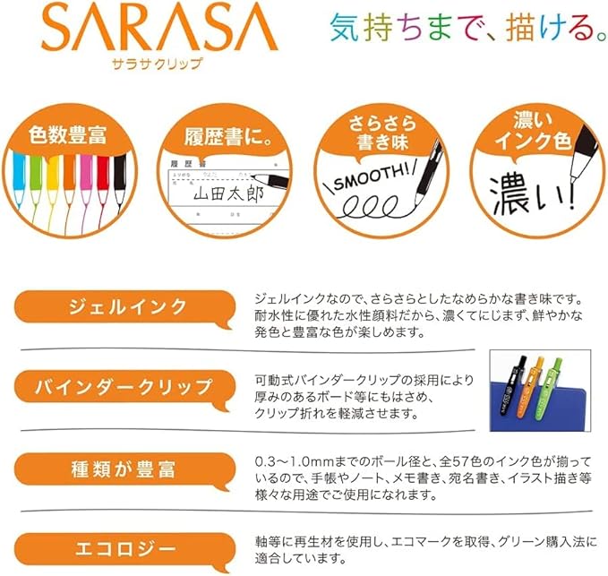 Zebra JJ15-38C-AZ Gel Ballpoint Pen, Sarasa Clip, 0.02 inches (0.5 mm), 38 Colors
