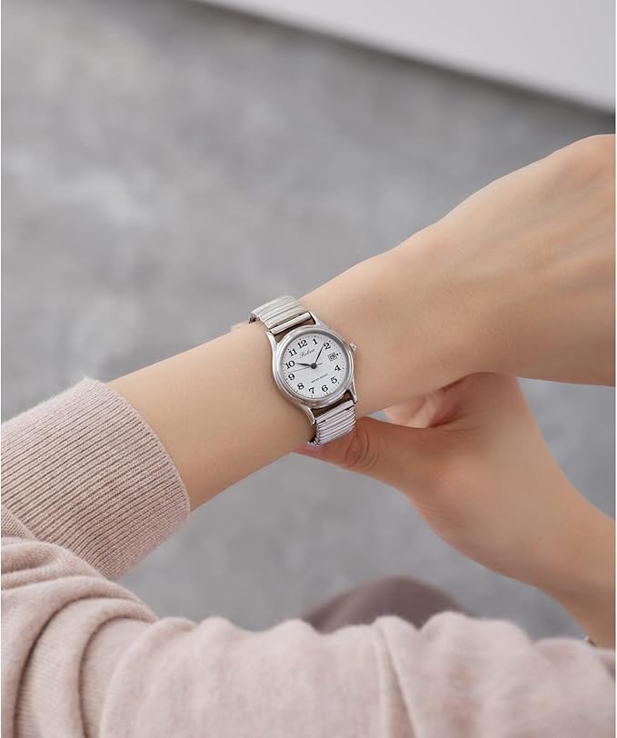 Analogue Waterproof Date Metal Band Watch D015-204 Women's White