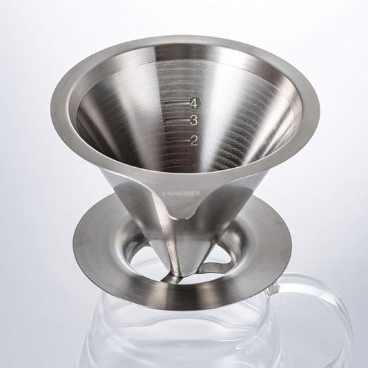 HARIO DMD-02-HSV Double Mesh Metal Dripper for 1-4 Cups, Hairline Silver, Stainless Steel