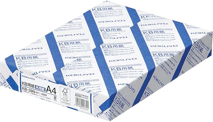 Kokuyo KB-39N Copy Paper, A4, Whiteness 80%, Paper Thickness 0.04 inches (0.09 mm), 500 Sheets, FSC Certified