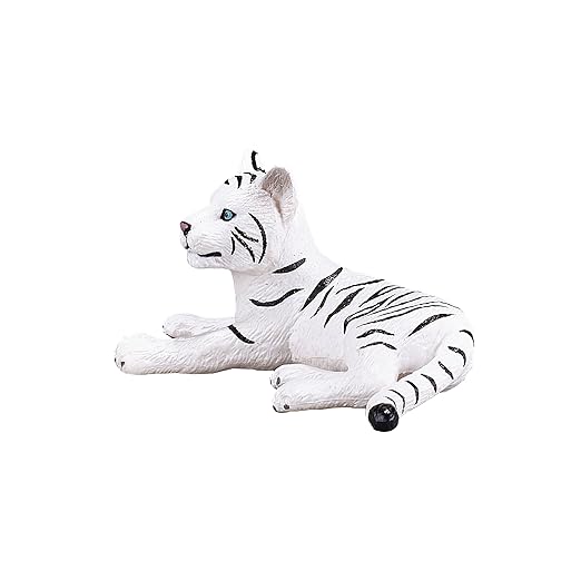 Mojo Fun 387015 White Tiger Cub Lying Realistic International Wildlife Toy Replica
