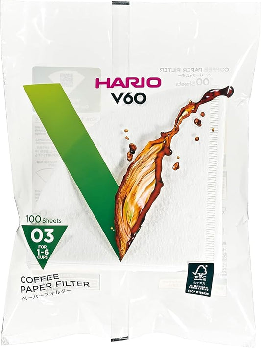 Hario V60 Misarashi Coffee Paper Filter (Size 03, 100 Count, White)