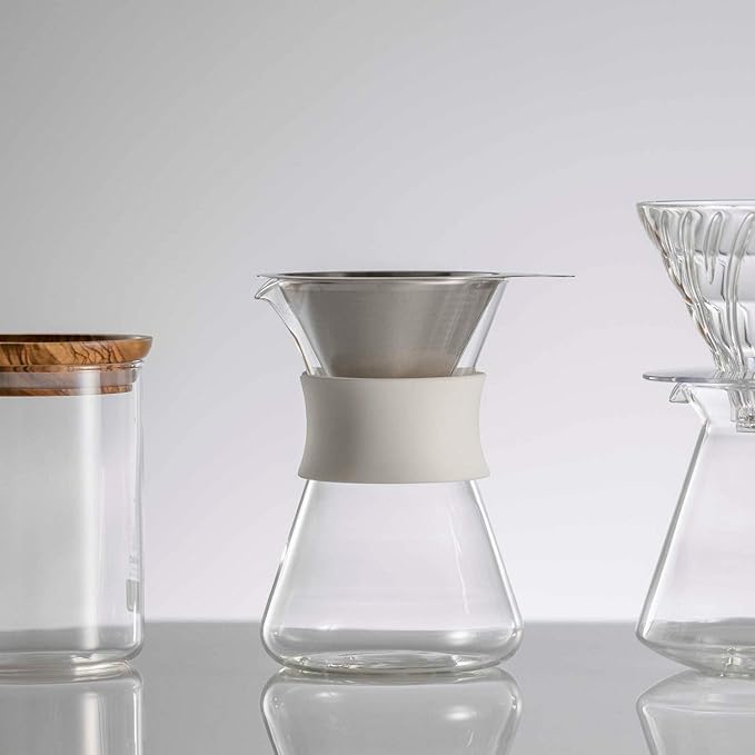 HARIO S-GCM-40-W Glass Coffee Maker, Practical 13.5 fl oz (400 ml), White Dripper Decanter Set with Band