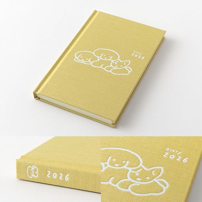 Midori 22379006 Book-style Diary, 2026, B6 Variation, Weekly Dog Pattern, Yellow (Begins January 2026)