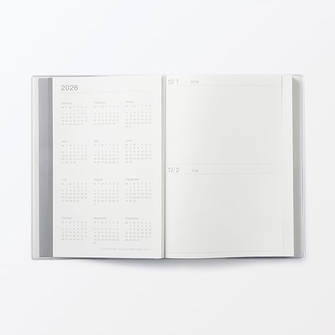 Muji 84854354 Monthly Schedule Book, Daily Begins on December 2025, starting with Monday, A5, White