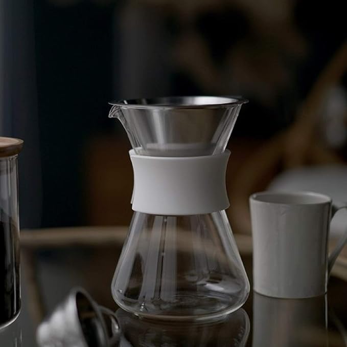 HARIO S-GCM-40-W Glass Coffee Maker, Practical 13.5 fl oz (400 ml), White Dripper Decanter Set with Band
