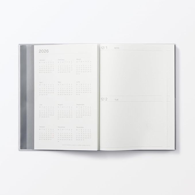 Muji 84854378 Schedule Book, Monthly, Daily Starts from December 2025, starting with Monday A5, Black