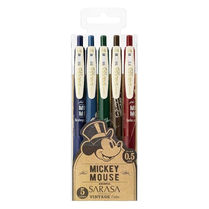 Zebra Sarasa Clip Vintage Mickey 0.5 5 Colors JJ29-DS2-5C Gel Ballpoint Pen (Vintage mickey)