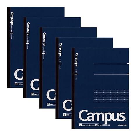 Kokuyo No-105BT-DBX5SET Notebook, Adult Campus Notebook, Dotted B, Ruled, A5, 50 Sheets, Pack of 5, Navy Blue