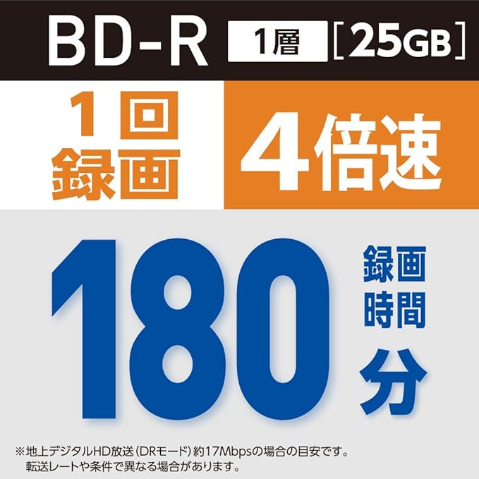 Verbatim Japan 20 BD-R 25GB 1-time recording Blu-ray discs, white printable, single-sided, single layer, 1-4x speed VBR130YP20V1