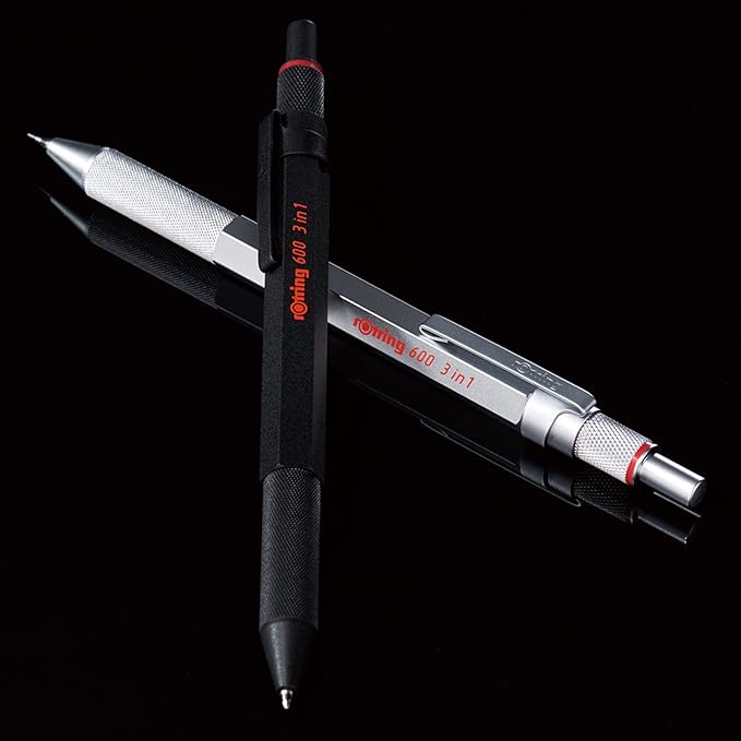 Rotring Multi-Pen, Silver, 600, 3 in 1, 2164109 Rotring Mechanical Pen, High Quality Writing Equipment, Stationery, Made in Germany, Drafting, Pen, Professional Ballpoint Pen