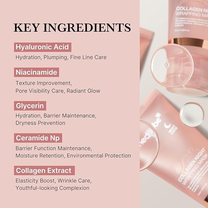Medicub Collagen Overnight Wrapping Peel Off Facial Mask Pack - Elasticity & Hydration Care, Reduces Sagging & Dullness - Hydrolyzed Collagen For Glowing Skin - Korean Skin Care, 75ml